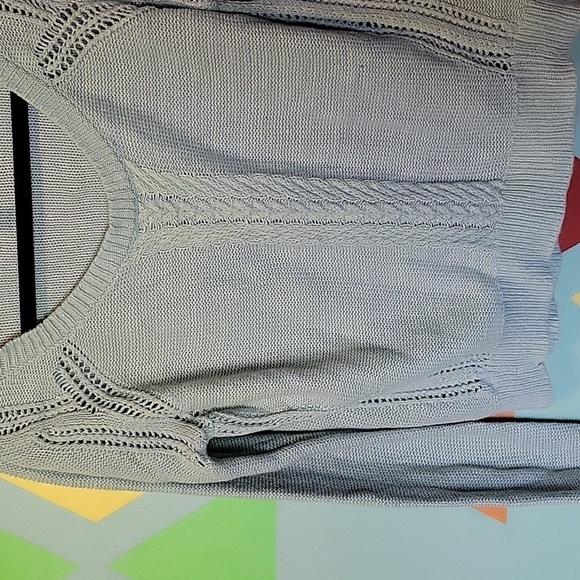 Mossimo Women's Cable Knit Linen Blend Crew Sweater Heathered Green Blue Size L - Picture 2 of 10